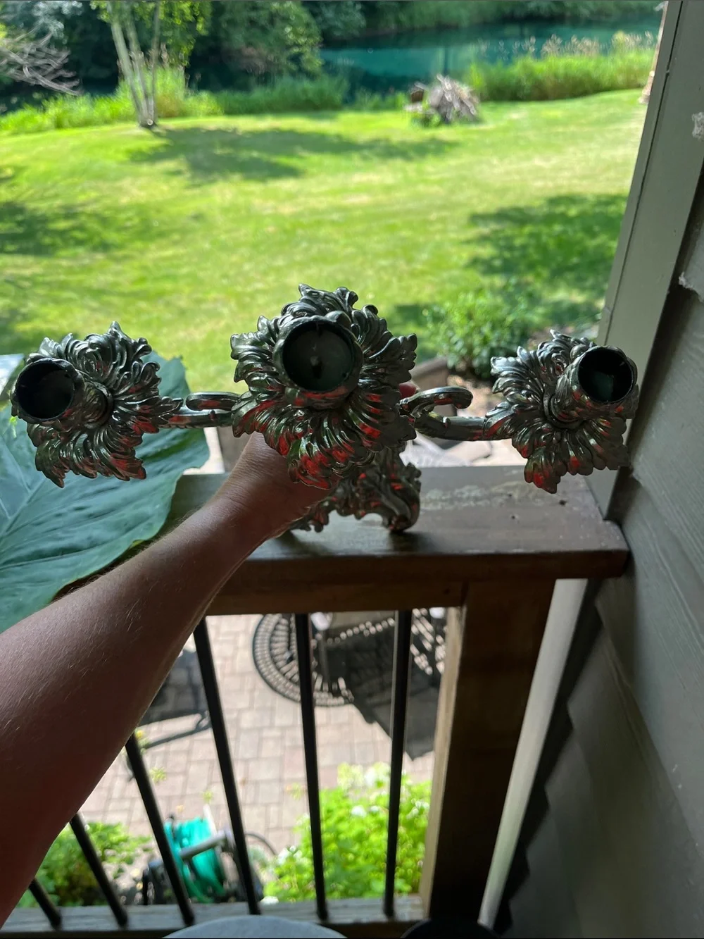 Ornate Silver-Tone 3-Arm Candelabra